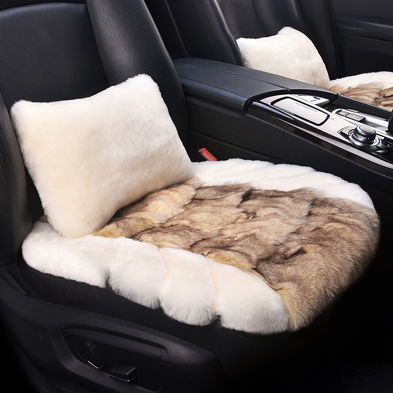 New car fox fur winter seat cushion pure wool seat cushion short plush sheep shearling three-piece set single piece without backrest