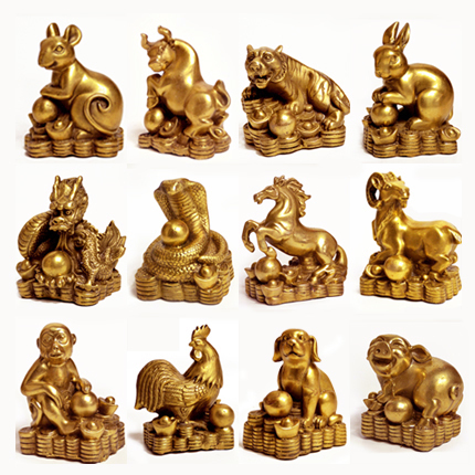 Zen Pavilion Bronze Rat Cow Tiger Rabbit Dragon Snake Horse Sheep Monkey Chicken Dog Dog Copper Ornament Zodiac Home Creative Ornament