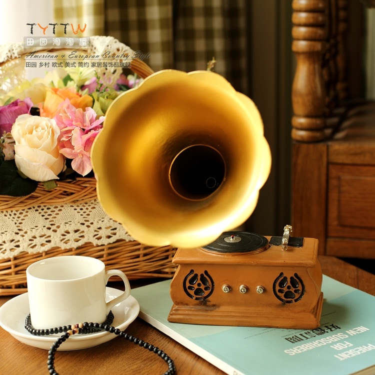 Châu Âu retro ghi thanh thanh thủ công nhà trang trí quán cà phê trang trí mô hình ghi âm - Máy hát 	kệ đầu đĩa than	