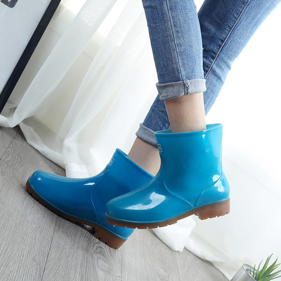 Pull back autumn and winter rain boots for women, cotton and velvet rain boots, anti-slip, waterproof, tendon sole, mid-calf water boots, warm rubber shoes, water shoes