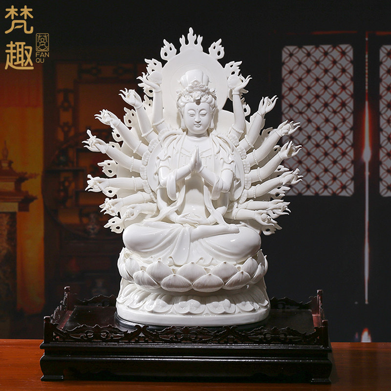□得々□中国美術/陶器/千手観音菩薩像/德化白瓷千/