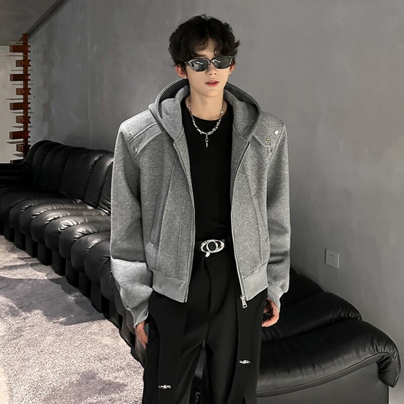 Autumn American-Style Deconstructed Knitted Hooded Cardigan Sweatshirt Jacket for Men, Sports Casual Zipper Heavyweight Short Jacket Hoodie Autumn American-Style Deconstructed Knitted Hooded Cardigan Sweatshirt Jacket for Men, Sports Casual Zipper Heavyweight Short Jacket Hoodie