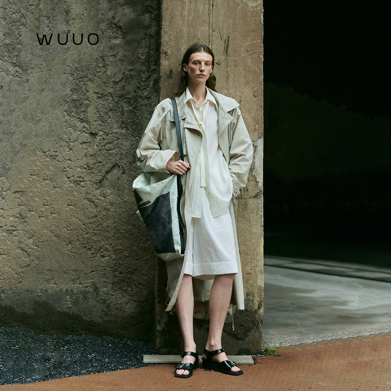 Wuuo Hooded Large Lapel Silhouette Trench Coat for Women, High-End Pure Cotton Detachable Design Parka Jacket