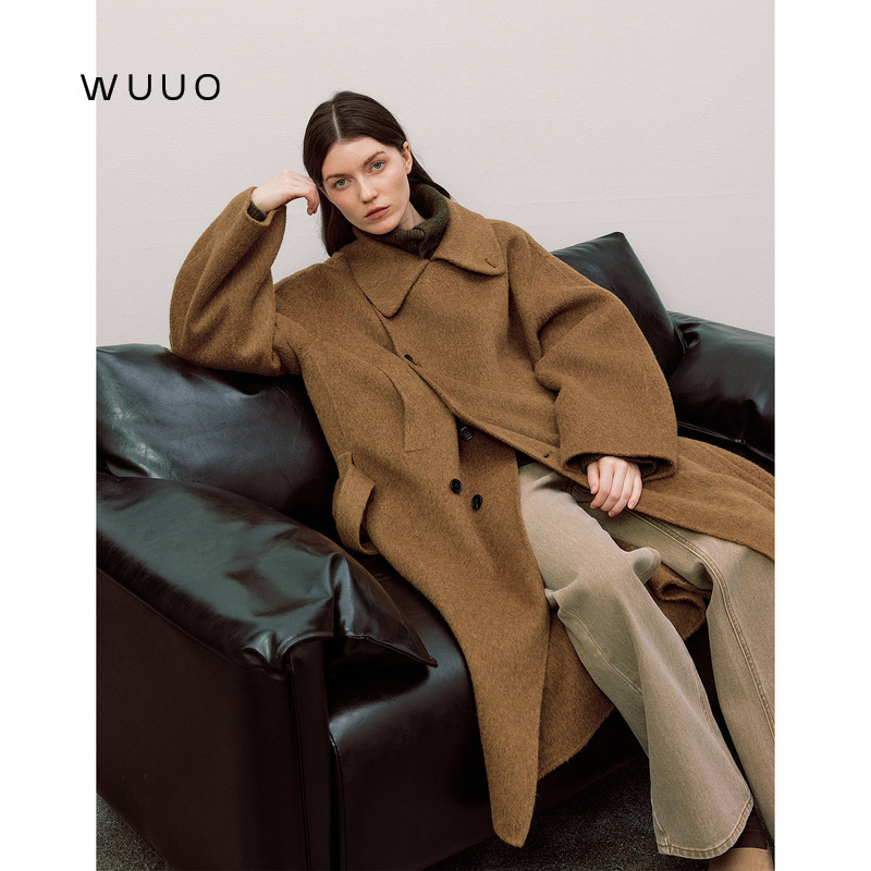 Wuuo Heavy Silk Camel Wool Bathrobe Coat for Women 2026 Autumn and Winter Mid-Length Silhouette Double-Sided Woolen Coat Wuuo Heavy Silk Camel Wool Bathrobe Coat for Women 2026 Autumn and Winter Mid-Length Silhouette Double-Sided Woolen Coat
