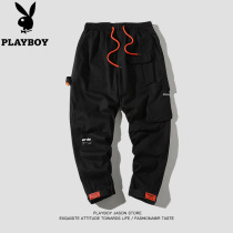 Playboy overalls mens autumn trend functional multi-pocket casual drawstring pants High street ins long pants men