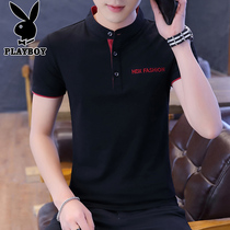 Playboy T-shirt mens stand-up collar top clothes Casual trend half-sleeve T-shirt summer breathable thin short-sleeved men