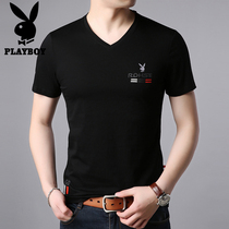 Playboy short-sleeved mens cotton top summer thin Korean version of the trend T-shirt V-neck half-sleeve tide t-shirt mens clothing