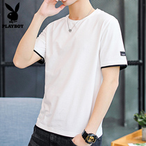 Playboy summer thin short-sleeved mens half-sleeve tide brand trend casual T-shirt clothes white mens T-shirt