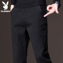 Playboy slacks mens spring and autumn youth Korean version of the trend slim small feet autumn black long pants mens pants