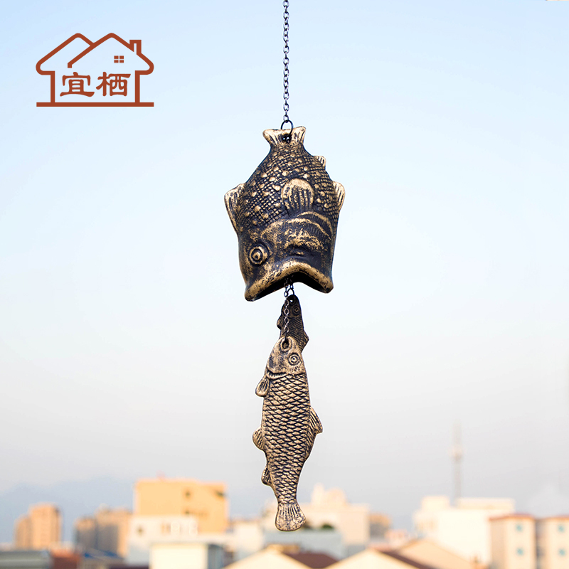 Yiqi Village Courtyard Garden Japanese cast iron wind chimes Rich fish wind chimes Fish wind chimes doorbell