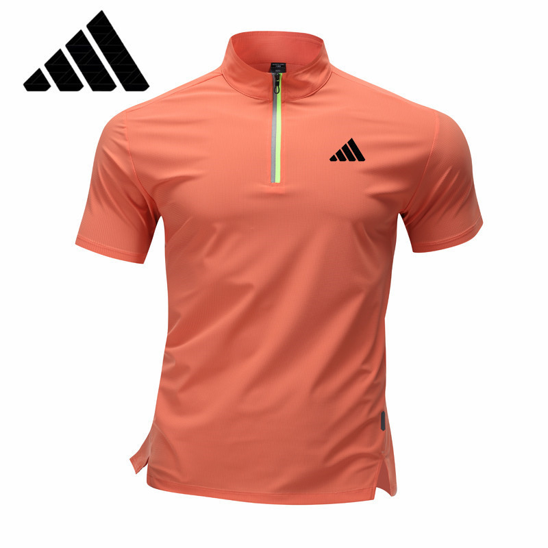 Cross-Border 2026 New Half-Zip Short-Sleeve Breathable T-Shirt for Men, Summer Ice Silk Half-Sleeve Stand-Up Collar Quick-Drying Fitness Shirt