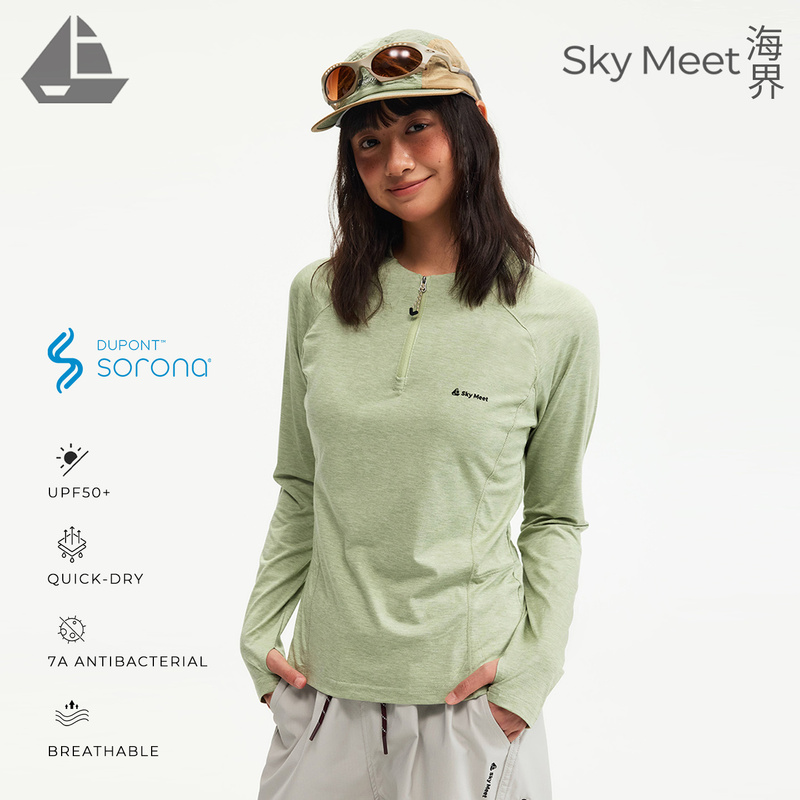 Sky Meet Solona Outdoor Quick-Drying Half-Zip Long-Sleeved T-Shirt Women's 7A Antibacterial Breathable Slim-Fitting Base Layer Shirt