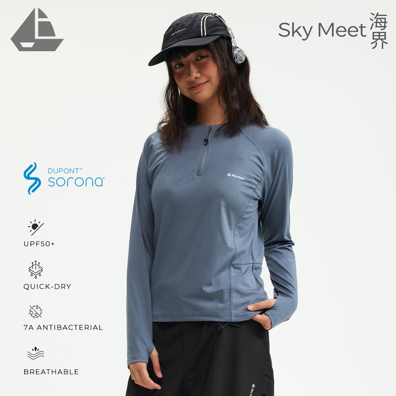 Sky Meet Solona Moisture-Absorbing Quick-Drying Half-Zip Long-Sleeved T-Shirt Women's Slim-Fit 7A Antibacterial Outdoor Sports Top