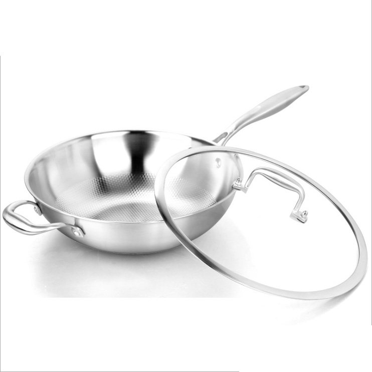 German five-layer stainless steel frying pan 32cm uncoated no oil smoke non-stick pan induction cooker universal