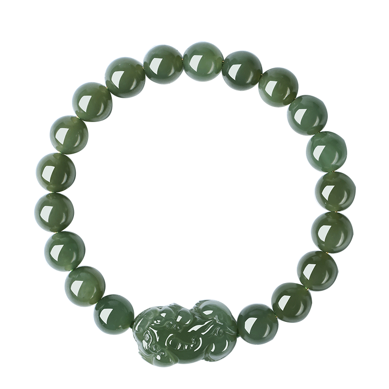 和田玉小霸王貔貅手链青玉圆珠手串女男碧玉转运招财玉石皮丘财源