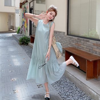 Women's/ladies' boutique dress 2025 summer plaid girly style round neck loose waist hangzhou single piece no Women's/ladies' boutique dress 2025 summer plaid girly style round neck loose waist hangzhou single piece no