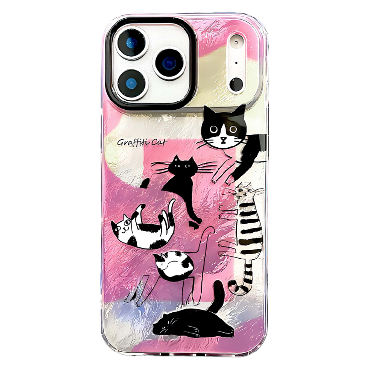 Iridescent Pink Textured Shimmering Graffiti Cat iPhone Case