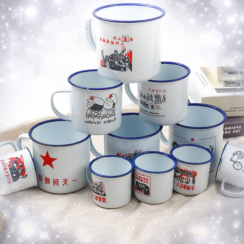 Tea jar creative personality household oversized leisure farm tea cup enamel lid cup stainless steel lunch box iron cup pure white ceramic cup