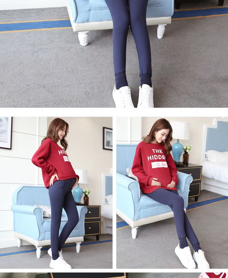 Bà bầu quần legging mùa thu đông cộng với quần nhung dày cho bà bầu cỡ lớn nâng bụng ấm quần quần bà bầu mặc quần mùa đông quần bầu lửng
