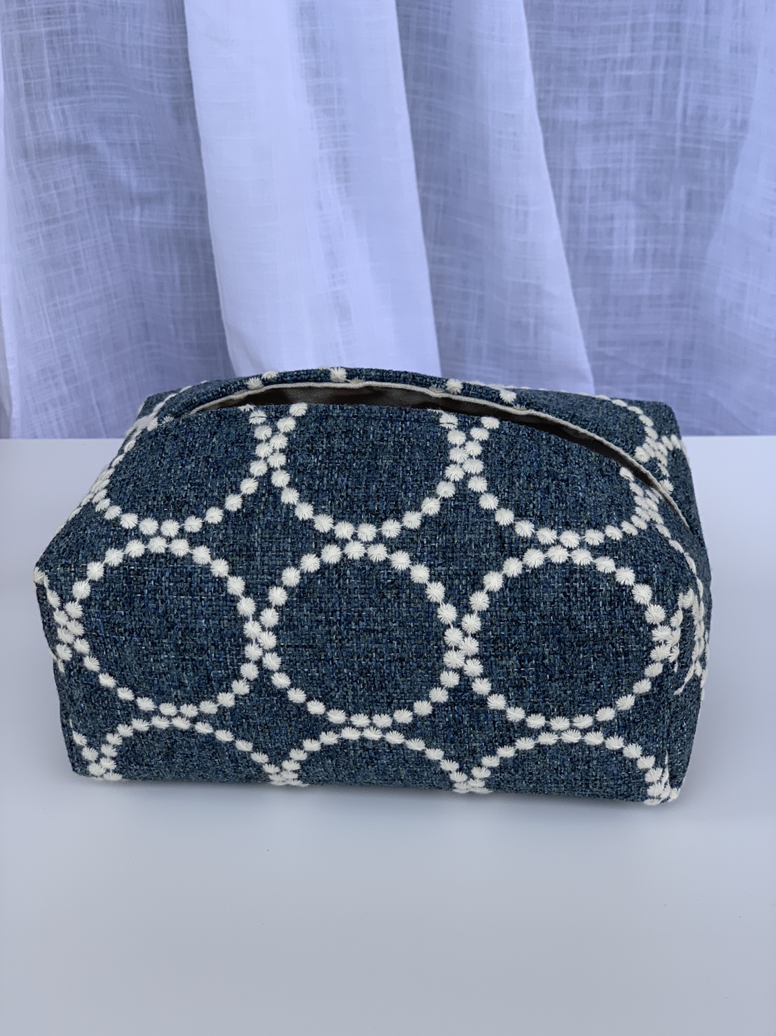 Treasures Handcrafted Custom New Circle Bell Drum Bicolor Bottom Cloth Woven Solid Tissue Box Removable Toilet Paper Bag