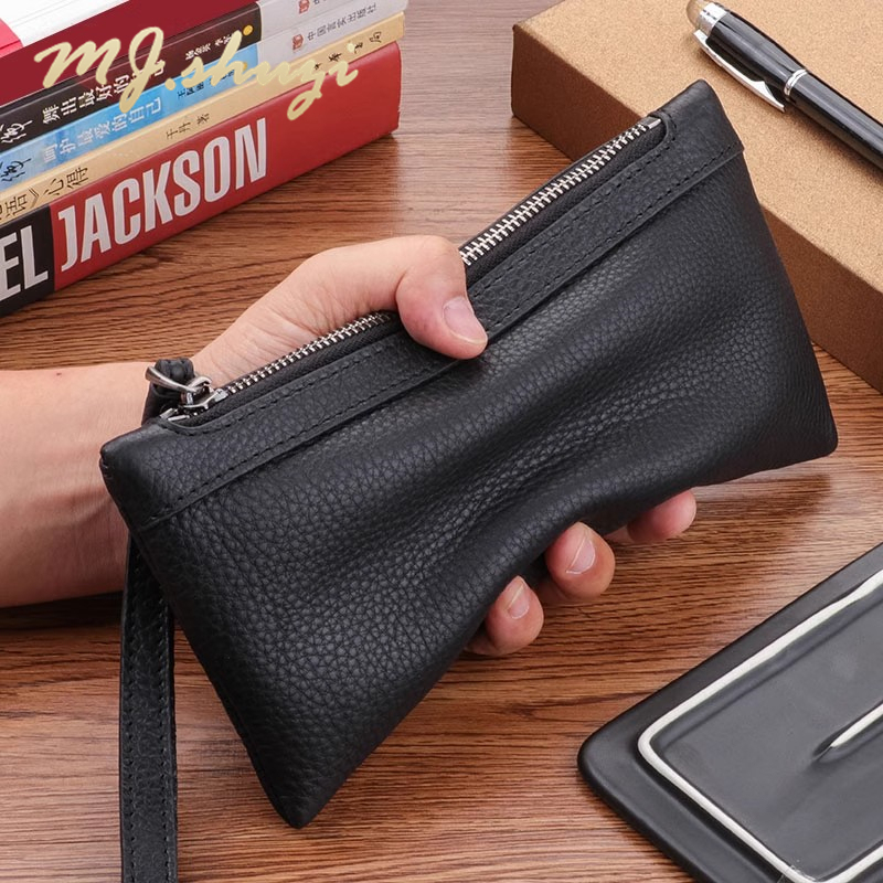 Trumpeter Bag Men's Genuine Leather Clutch Bag Men's Mobile Phone Bag Large Capacity Wallet Men's Long Business Casual Clutch Bag