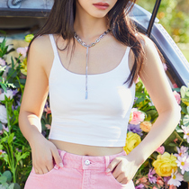 White slats bottom harnesses vest female summer with chest cushion square collar short inner lap outside wearing sleeveless pure cotton hot girl blouse