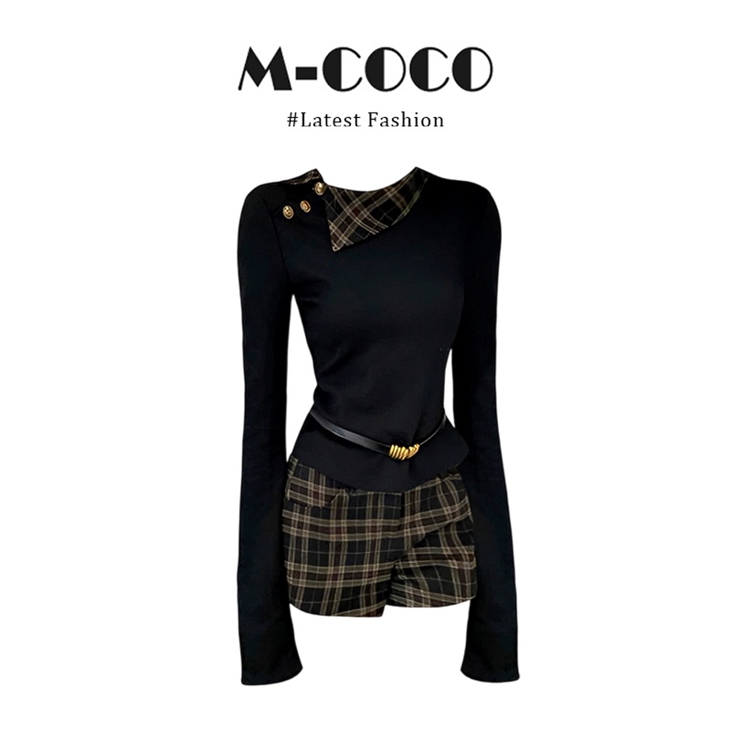 Super Stylish Vintage Plaid Patchwork Long-Sleeve Top and Plaid Shorts Set for Women, Autumn 2026 Super Stylish Vintage Plaid Patchwork Long-Sleeve Top and Plaid Shorts Set for Women, Autumn 2026