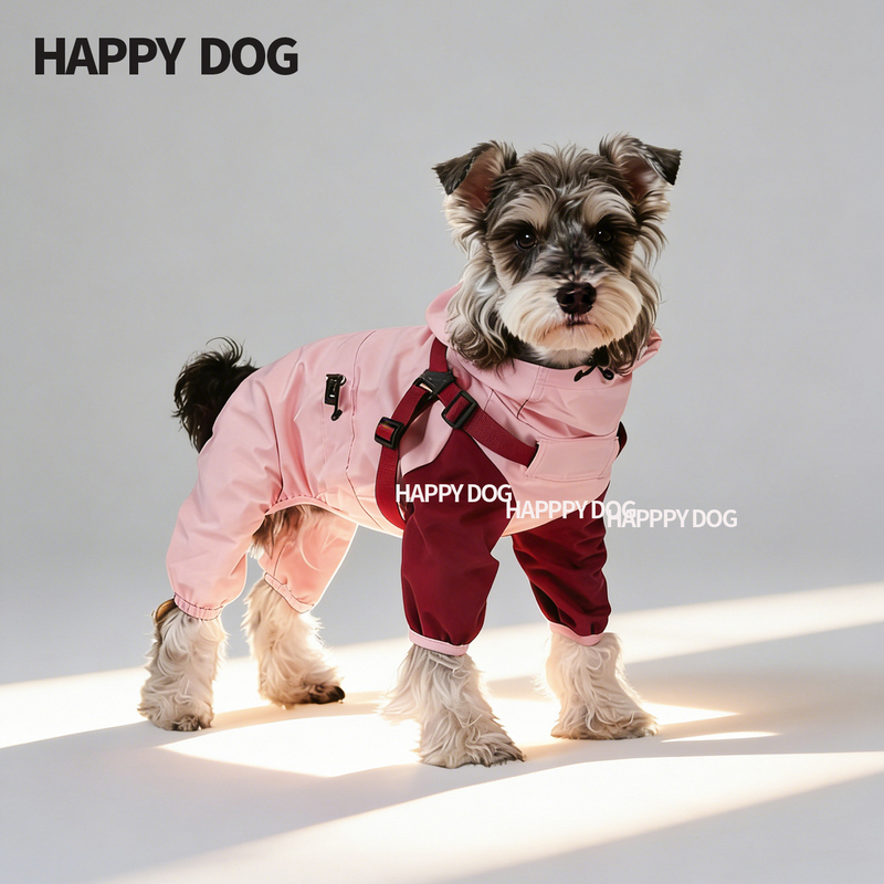 Pet Dog Four-Legged Full-Body Waterproof and Dirt-Proof Raincoat, All-Season Outdoor Dog Walking Hooded Detachable Clothing