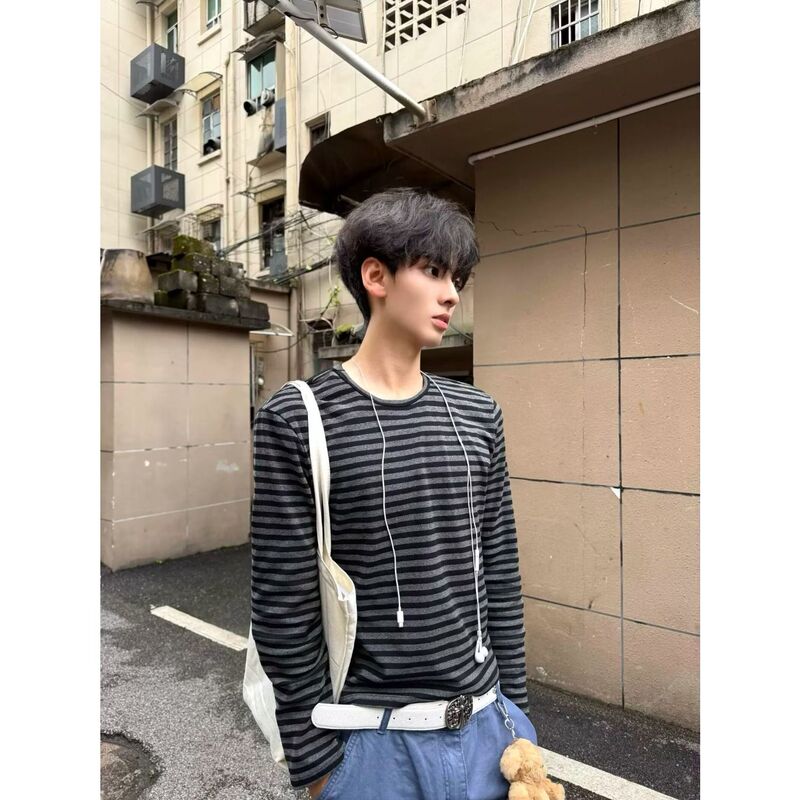Autumn Striped 2026 New Style Pure Cotton Trendy Loose Layering Men's Long-Sleeve T-Shirt Base Layer Top Autumn Striped 2026 New Style Pure Cotton Trendy Loose Layering Men's Long-Sleeve T-Shirt Base Layer Top