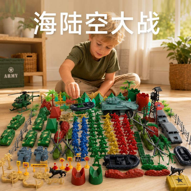 Jeu Old-Style Military Tanks, Aircraft, Warships, Cars, Strategic Base Set Model Toys, Birthday Gift for Boys