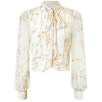(British yuppie-same style in shopping malls) MAXRIENY romantic retro floating collar lace-up printed shirt top