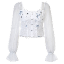 (British yuppie-same style in shopping malls) MAXRIENY retro romantic mesh lace chiffon top for women