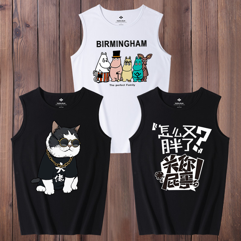 Vest nam bóng rổ tay t-shirt bông lớn mã in thương hiệu thủy triều cổng gió xu hướng tính cách lỏng lẻo giải trí vai thể thao