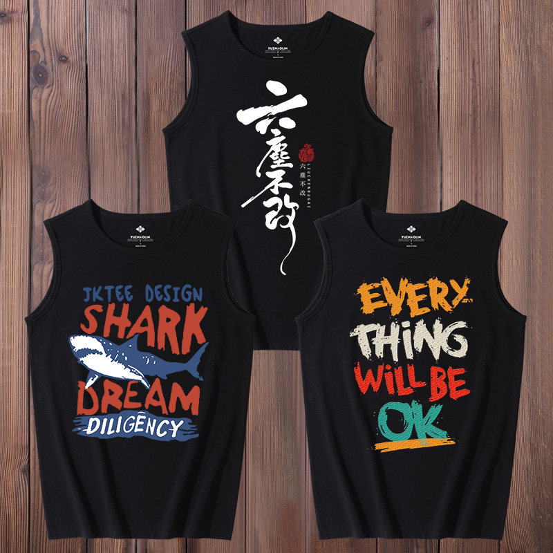 Vest nam bóng rổ tay t-shirt bông lớn mã in thương hiệu thủy triều cổng gió xu hướng tính cách lỏng lẻo giải trí vai thể thao