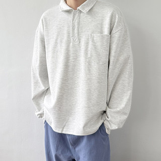 24LINE秋季翻领长袖polo衫男款t恤2025新款宽松简约休闲打底上衣