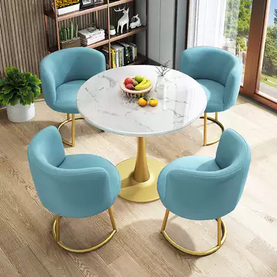 Nordic light luxury negotiation table and chair combination Sample house display center Business leisure reception table Small apartment household marble dining table