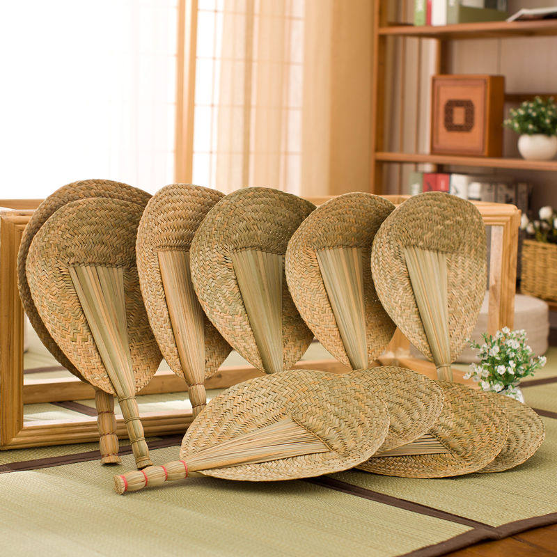 Pu grass fan Plantain fan Grass woven old man hand fan Baby cool group fan Hand woven straw mat Pu fan fan