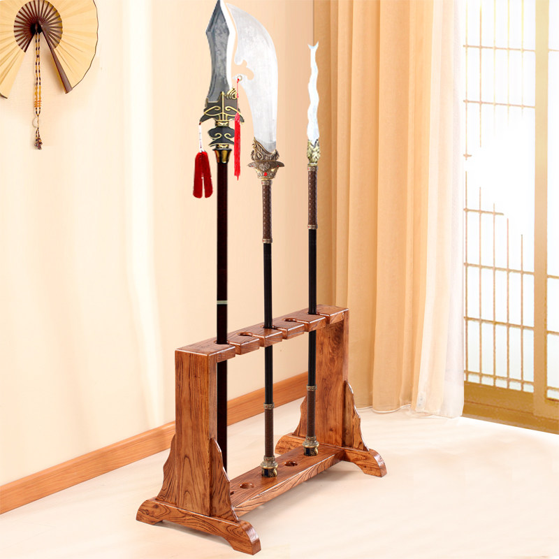 Old Elm weapon rack Vertical single porous town house knife rack long gun rack Large weapon rack Family red tassel gun wooden rack