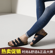 (Three Buckle Soft Sole) BIRKENSTOCK Cork Sandals Womens Big Brand Flat Strap Florida