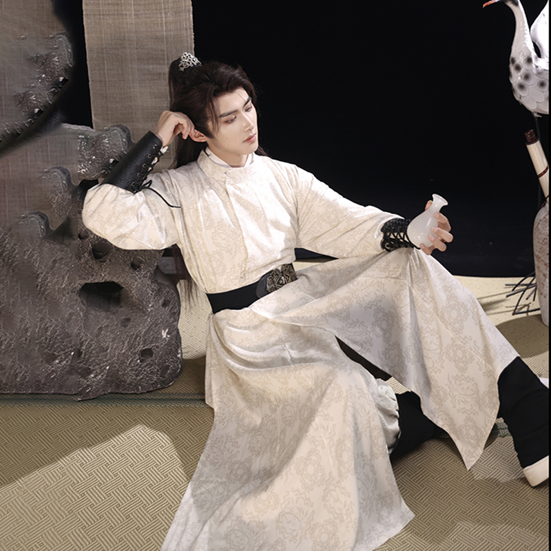 2026 Tang Dynasty Round-Neck Robe, Li Bai Hanfu, Open-Crotch Robe, Youth Hanfu, Handsome Swordsman Style, Chinese Style Ancient Costume for Men and Women