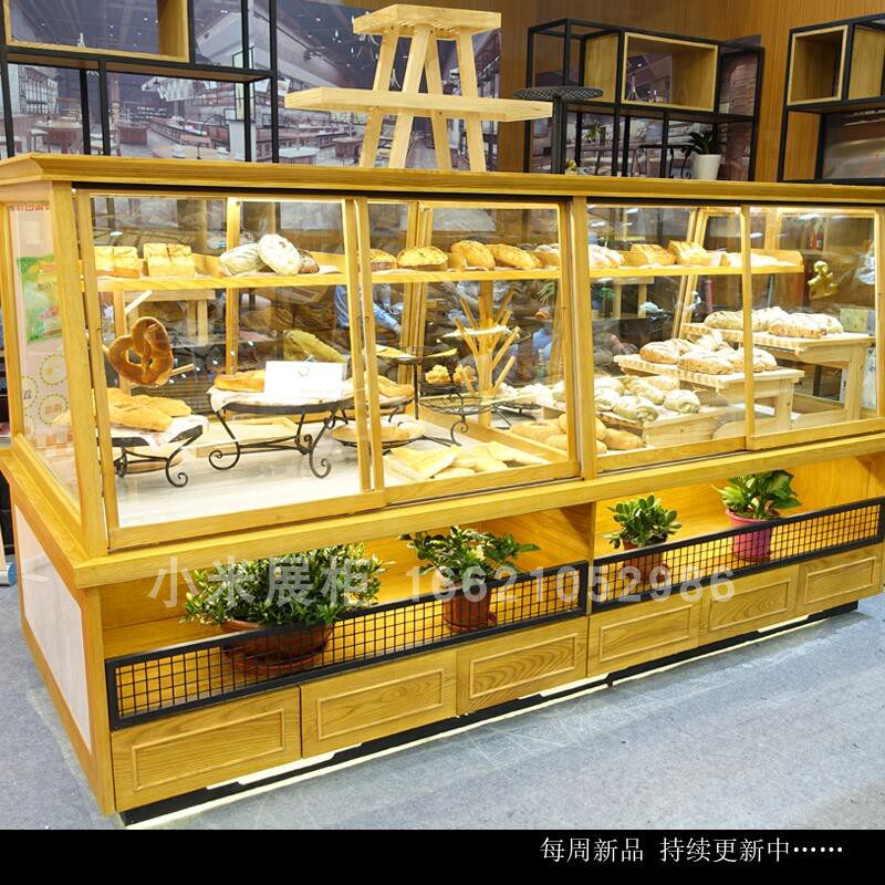 Bread cabinet side cabinet shelf display cabinet wrought iron solid wood paint Nakajima cake shop cabinet commercial bread display cabinet