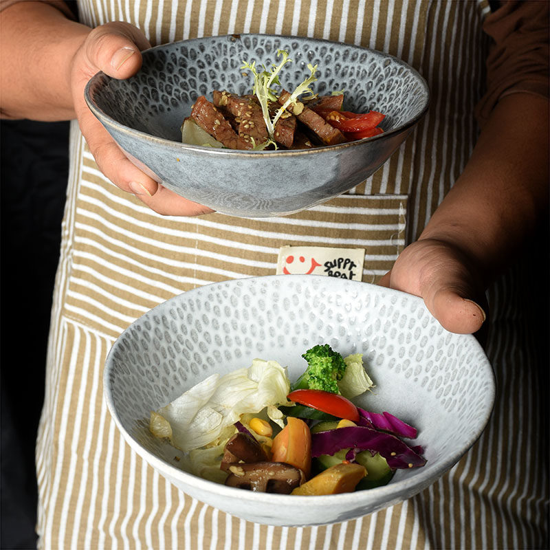 Day Style Relief Ceramic Cutlery Salad Bowl Creative Retro Home Dish Bowl pull noodles bowls Ingrid red noodles Bowl Blemish