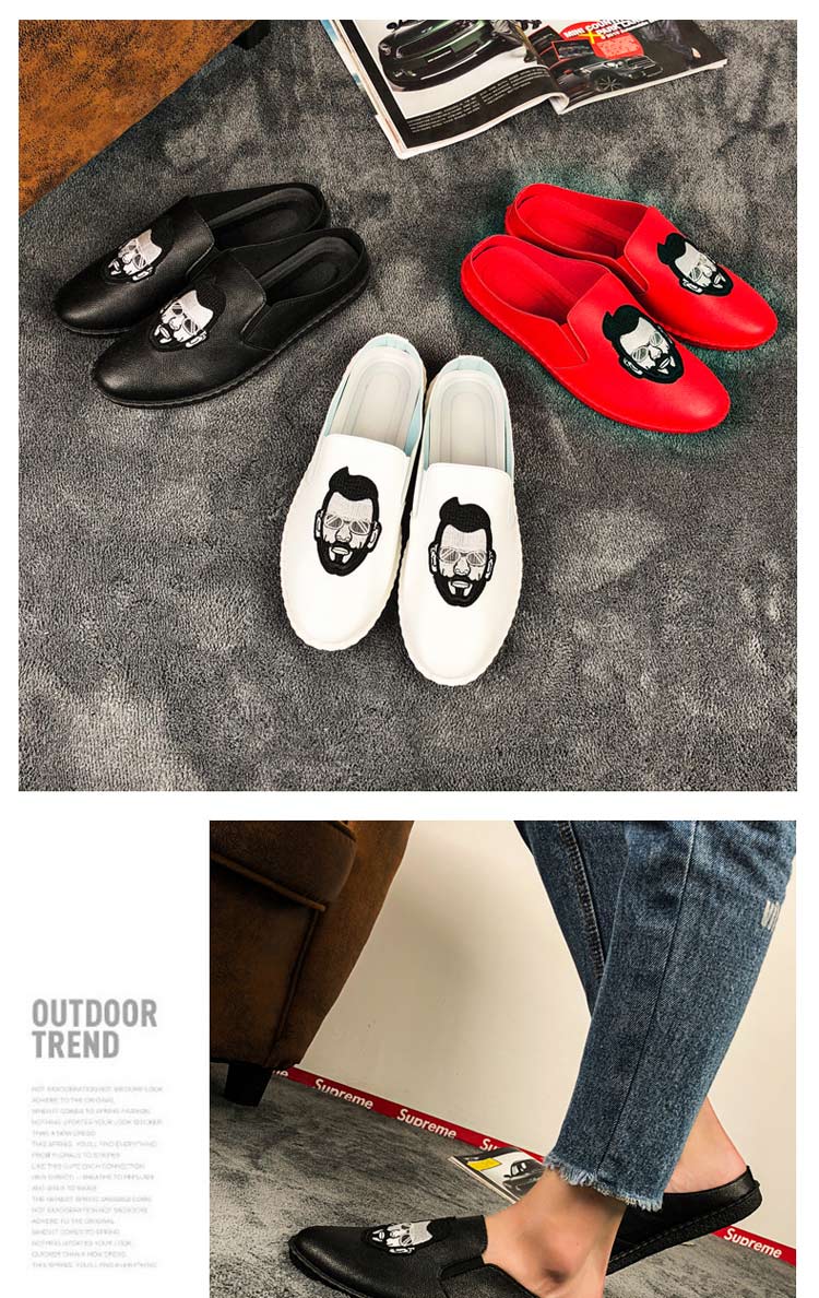 Một nửa dép nam Mùa hè xã hội Chàng trai Đậu Giày Túi xách nhanh Giày da đỏ Không gót Việt Nam Tide Man Sandals dép da nam