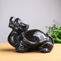 Natural obsidian black dragon turtle ornaments black jade faucet turtle head office living room decoration