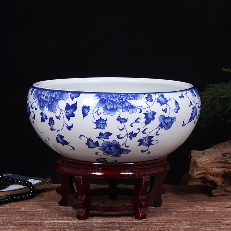 Jingdezhen Ceramic fish tank fish farming basin lotus jar turtle cylinder Bowl Lotus Bowl Lotus lotus Basin Living room Living Turtle's special vat
