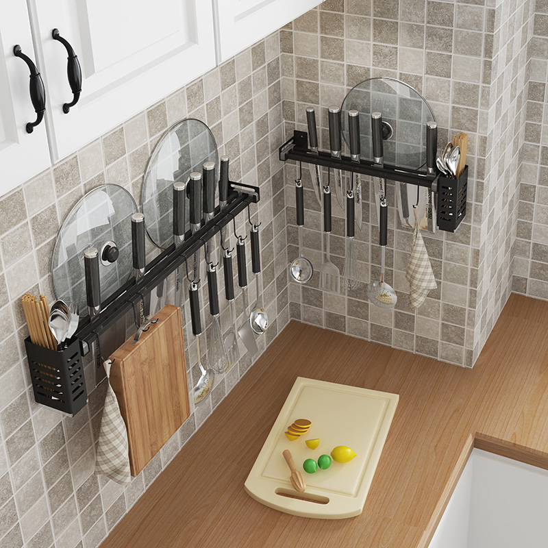 Kitchen Free-Punch Pan Rack Supplies Shelf Wall-mounted Household Tool Holder Chopsticks rack Multi-functional storage Large