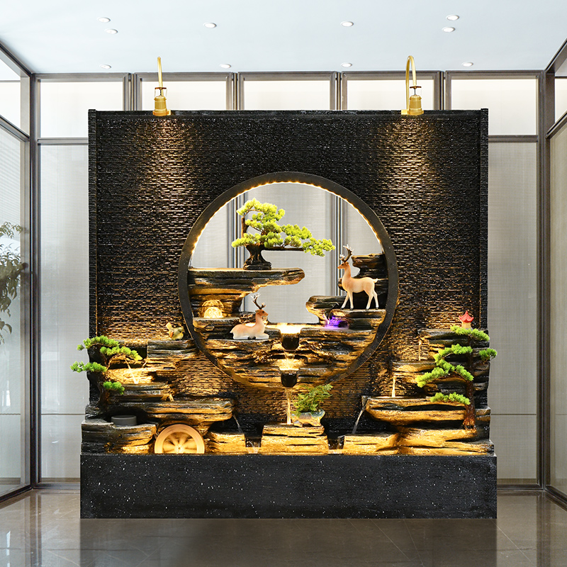 Large water curtain wall Water screen Living room Rockery Feng Shui wheel ornaments Outdoor villa Garden Courtyard Fountain Lucky