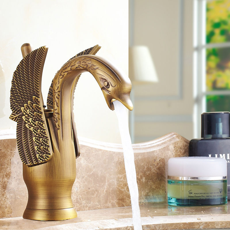 Swan Shape Antique Br Bath Faucet Single Handle Hole Vanity Swan Shape Antique Br Bath Faucet