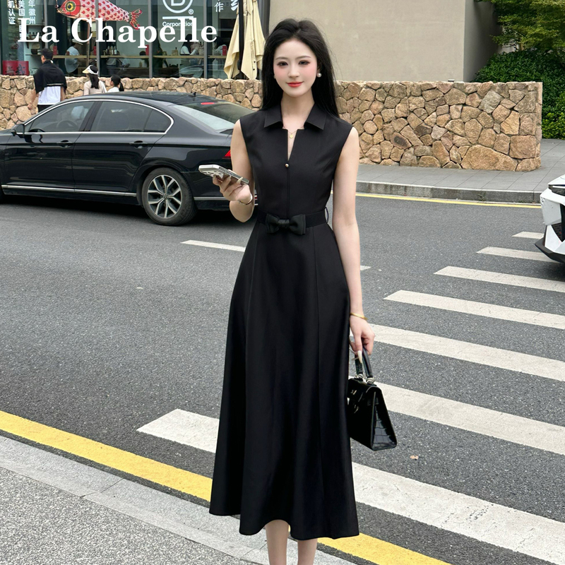 La Chapelle Sleeveless Dress for Women, Summer Waist-Cinching, Slimming, Elegant, Mature Style, High-End, Exquisite Black Long Dress