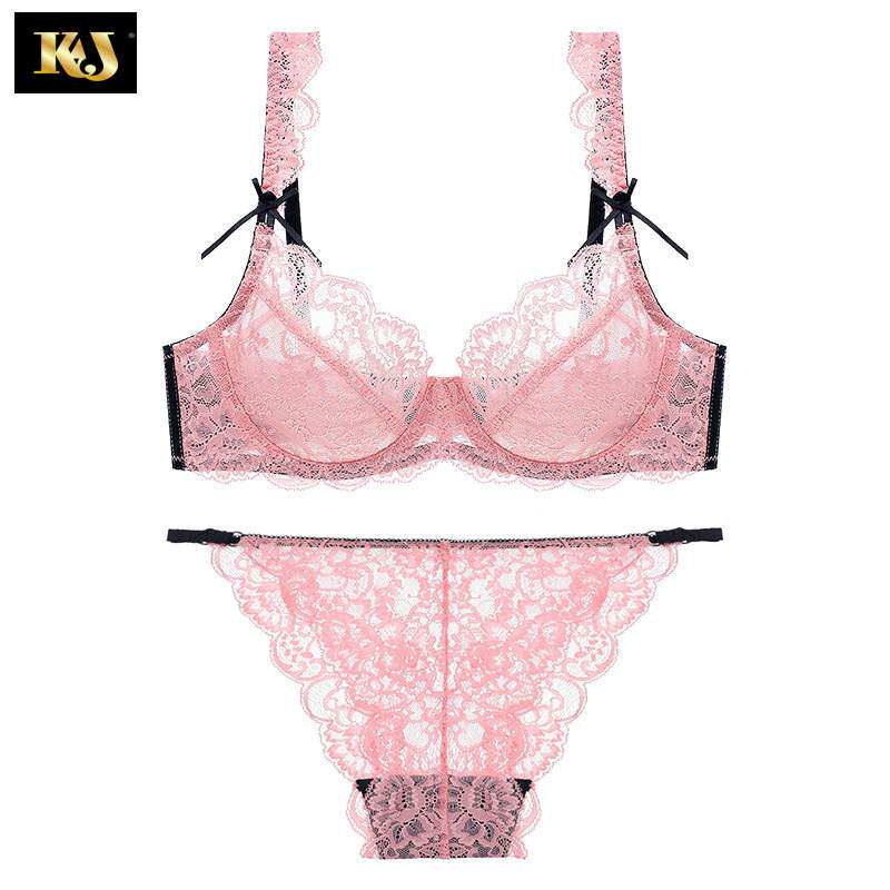 French KJ European and American ultra-thin section big code lace bra suit ladies brand underwear translucent sexy bra-Taobao